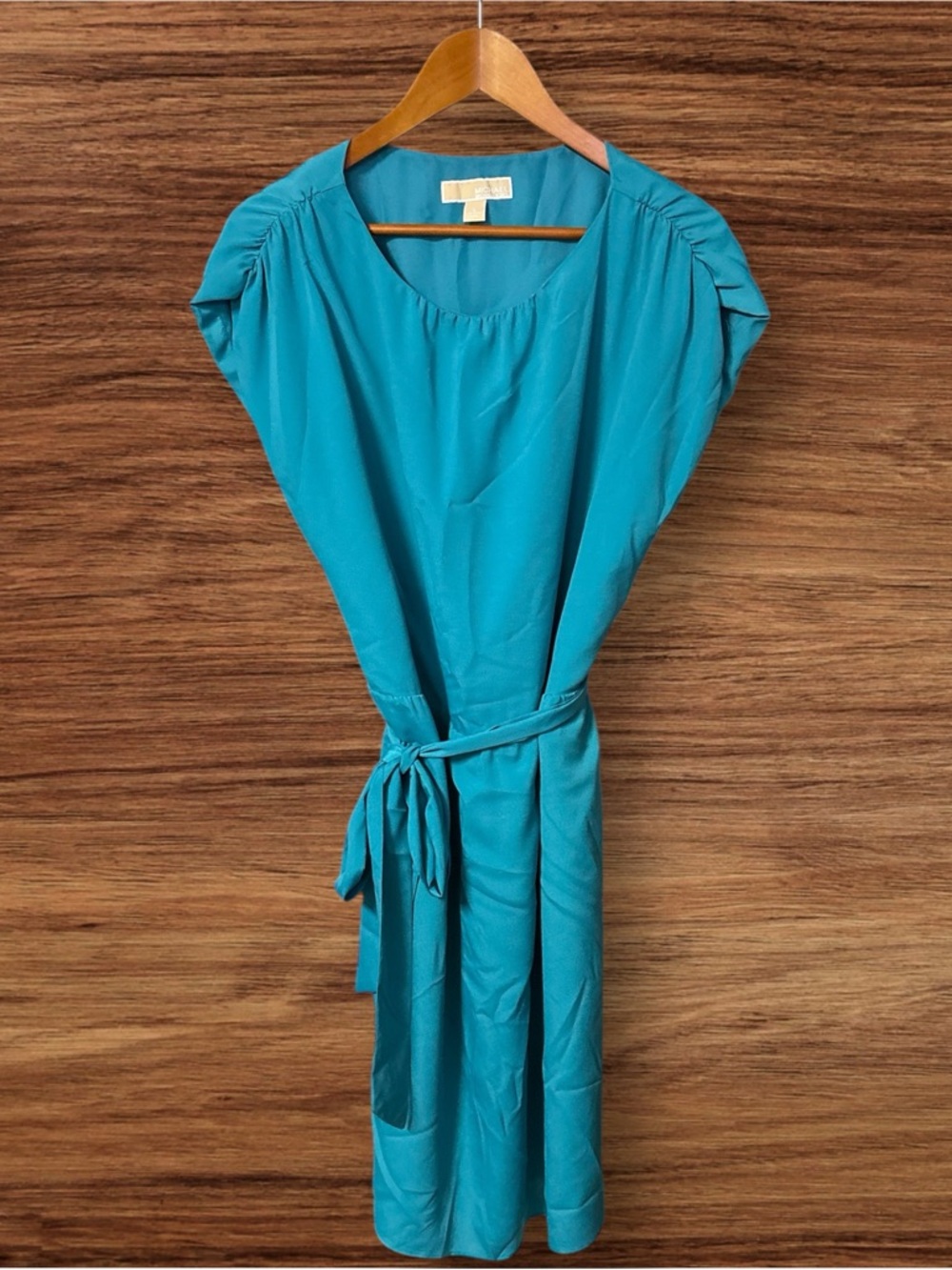 Michael Kors Teal Belted Cap Sleeve Dress